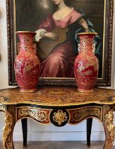 A LARGE PAIR OF 19TH CENTURY ENGLISH PORCELAIN VASES IN THE CHINESE TASTE