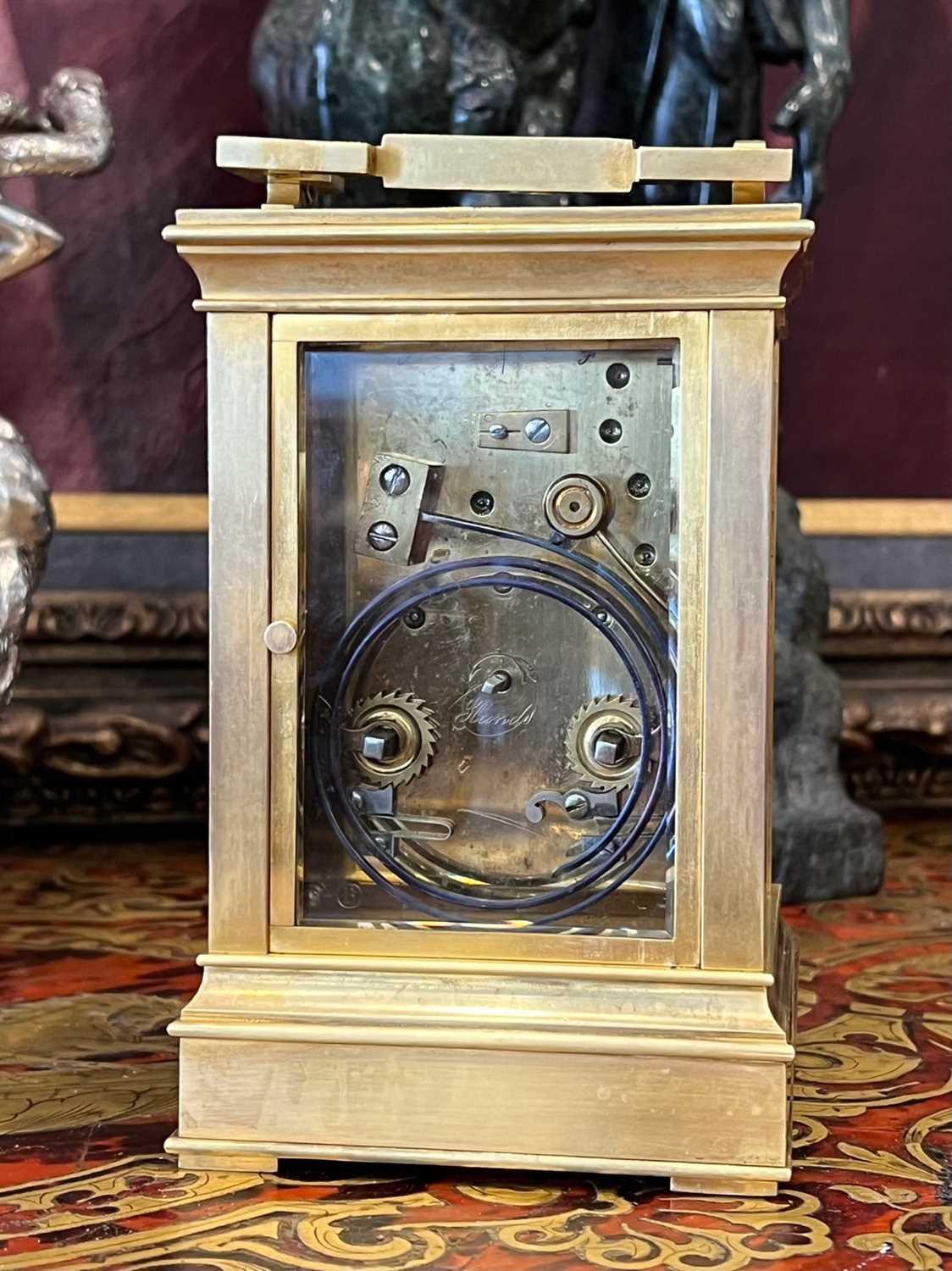 A FINE LATE 19TH CENTURY FRENCH CARRIAGE CLOCK WITH SIILVERED ENGRAVED PANELS - Image 2 of 6