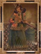 A LARGE LATE 19TH CENTURY QAJAR PAINTING OF A GIRL