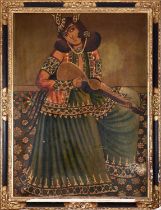 A LARGE LATE 19TH CENTURY QAJAR PAINTING OF A GIRL