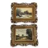 A PAIR OF LIMOGES PAINTED PORCELAIN PANELS OF LANDSCAPES BY GIRAUD