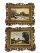 A PAIR OF LIMOGES PAINTED PORCELAIN PANELS OF LANDSCAPES BY GIRAUD