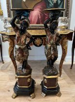 A PAIR OF LATE 19TH CENTURY VENETIAN GONDOLIER FIGURAL TORCHERE STANDS
