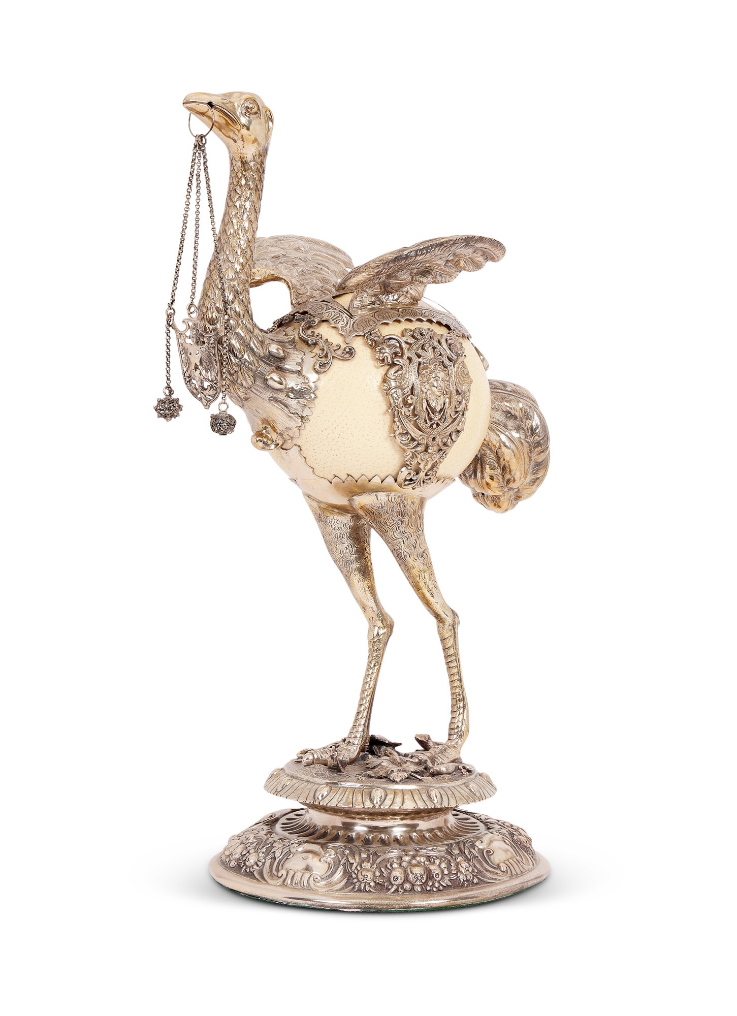 A LATE 19TH CENTURY SILVER MOUNTED OSTRICH EGG CUP AND COVER, PROBABLY HANAU - Image 7 of 10