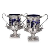 A PAIR OF ANTIQUE SILVER AND GLASS WINE COOLERS, GERMAN CIRCA 1900