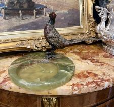A LATE 19TH CENTURY VIENNESE COLD PAINTED BRONZE MODEL OF A PHEASANT ON ONYX BASE