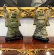 A PAIR OF CHINESE HARDSTONE FIGURES OF HAPPY BUDDHA, MAITREYA