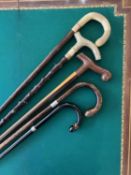 FIVE LATE 19TH / 20TH CENTURY WALKING STICKS AND CANES