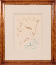 JEAN COCTEAU (FRENCH, 1889-1963): HEAD STUDY, LITHOGRAPH