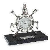 A STERLING SILVER HORSE RACING CLOCK