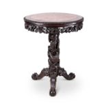 A LATE 19TH CENTURY CHINESE CARVED HARDWOOD AND MARBLE TABLE