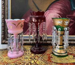 THREE LATE 19TH / EARLY 20TH CENTURY BOHEMIAN GLASS LUSTRE VASES