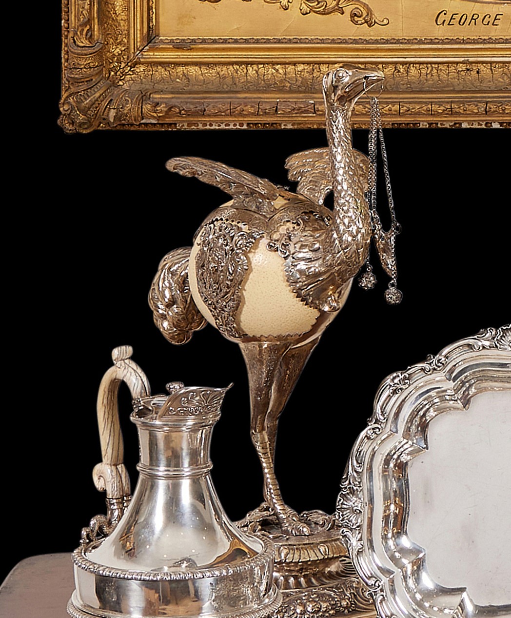 A LATE 19TH CENTURY SILVER MOUNTED OSTRICH EGG CUP AND COVER, PROBABLY HANAU - Image 6 of 10