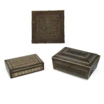 A 19TH CENTURY ANGLO-INDIAN SADELI SEWING BOX TOGETHER WITH TWO KHATAM ITEMS