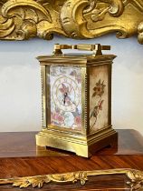 A RARE LATE 19TH CENTURY PORCELAIN MOUNTED CARRIAGE CLOCK WITH PANELS ATTR. TO LOUIS BILTON