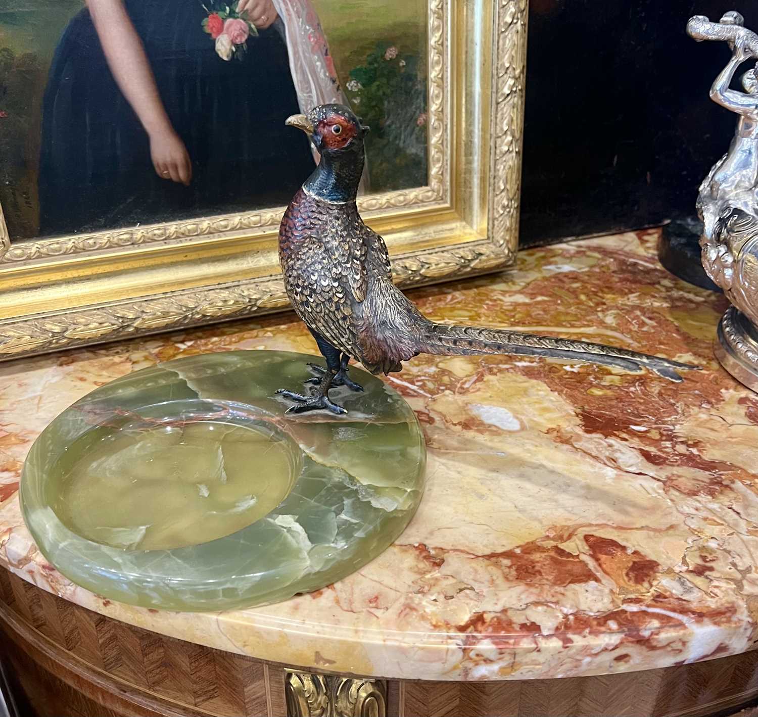 A LATE 19TH CENTURY VIENNESE COLD PAINTED BRONZE MODEL OF A PHEASANT ON ONYX BASE - Image 6 of 6