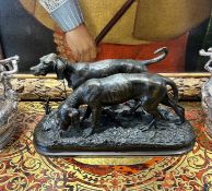 CHRISTOPHER FRATIN (1801 - 1864). A 19TH CENTURY BRONZE MODEL OF TWO HUNTING DOGS