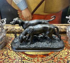 CHRISTOPHER FRATIN (1801 - 1864). A 19TH CENTURY BRONZE MODEL OF TWO HUNTING DOGS