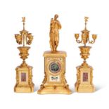 VICTOR PAILLARD: A FINE 19TH CENTURY PIETRE DURE AND ORMOLU CLOCK GARNITURE