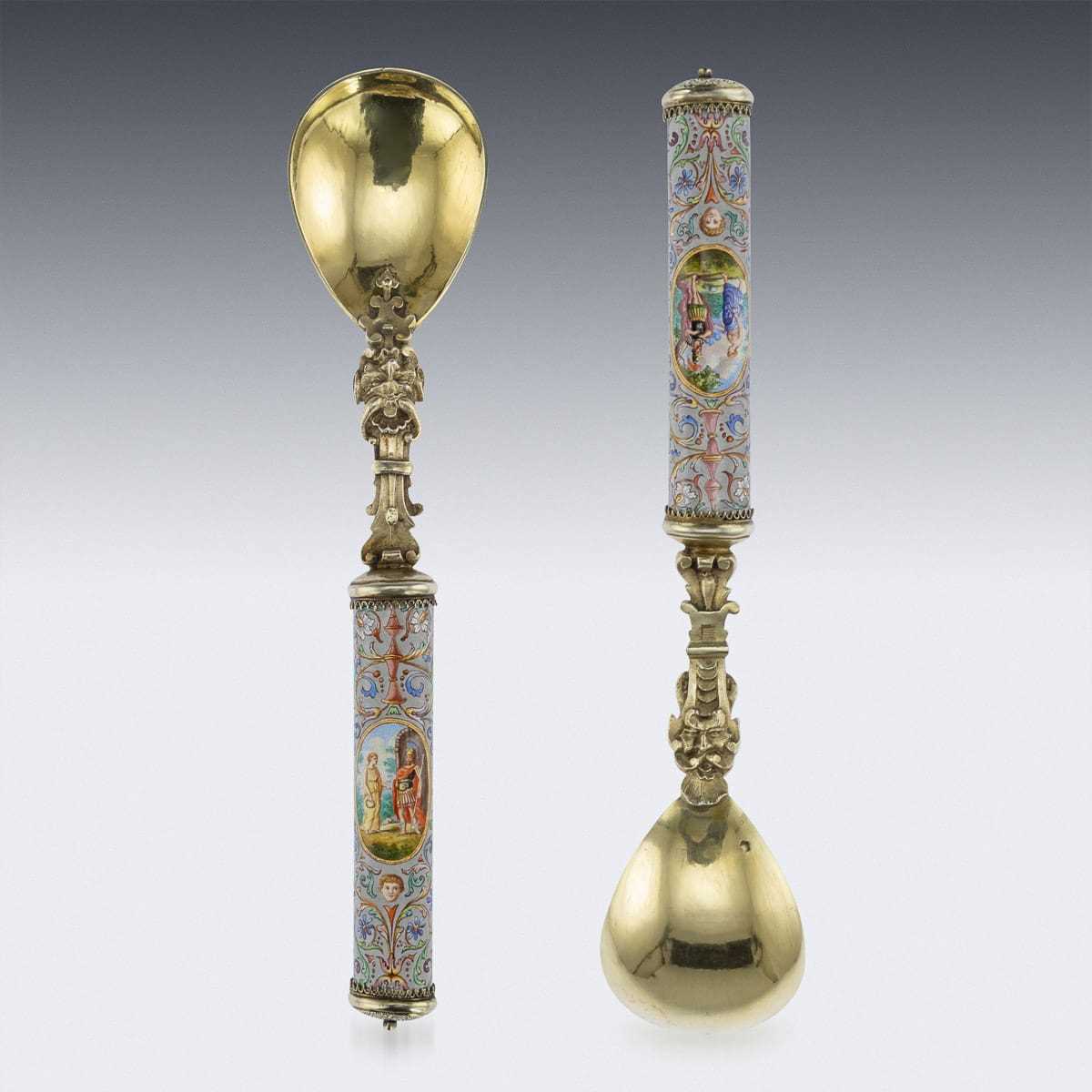 A FINE SOLID SILVER GILT AND ENAMEL CUTLERY SET BY HERMANN RATZERSDORFER, VIENNA C. 1880 - Image 17 of 35