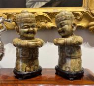 A PAIR OF CHINESE CARVED HARD STONE FIGURES