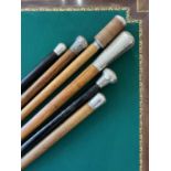 SIX 19TH CENTURY SILVER AND WHITE METAL CAPPED WALKING CANES