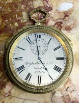 AN UNUSUAL LATE 19TH CENTURY GILT BRASS TRAVELLING TIMEPIECE IN THE MANNER OF THOMAS COLE