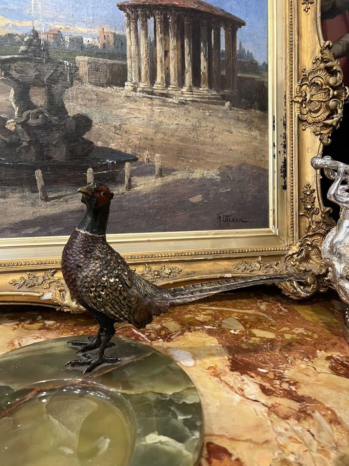 A LATE 19TH CENTURY VIENNESE COLD PAINTED BRONZE MODEL OF A PHEASANT ON ONYX BASE - Image 5 of 6