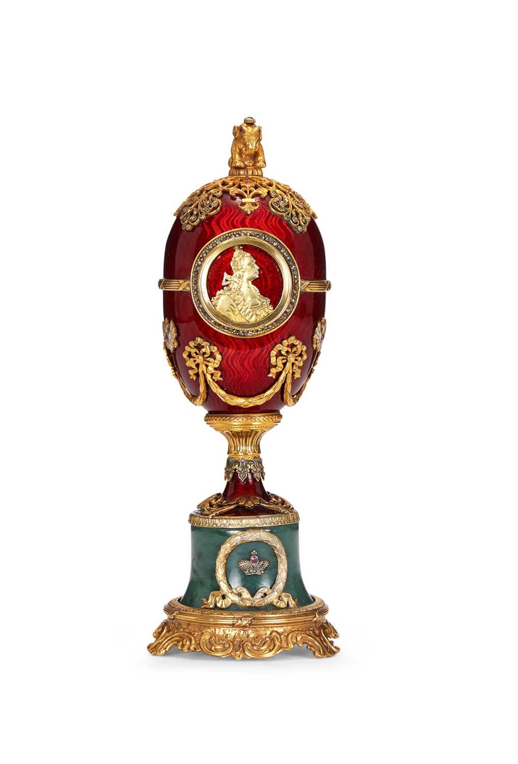 A FABERGE STYLE DIAMOND ENCRUSTED, GUILLOCHE ENAMEL AND SILVER GILT EGG - Image 2 of 6