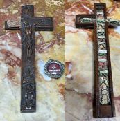 A 16TH / 17TH CENTURY FLEMISH CARVED BOXWOOD RELIQUARY CROSS TOGETHER WITH A 19TH CENTURY RELIQUARY