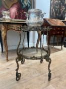 A GILT BRASS AND GLASS DRINKS TROLLEY