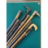 A COLLECTION OF EIGHT AFRICAN AND ASIAN WALKING STICKS AND CANES