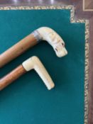 TWO 19TH CENTURY CARVED BONE WALKING CANES