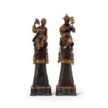 A PAIR OF JAPONISME STYLE PARCEL GILT BRONZE FIGURES