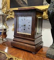 A FINE MID 19TH CENTURY FOUR GLASS FUSEE LIBRARY CLOCK OF SMALL SIZE BY BENNETT OF NORWICH