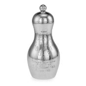 A RARE STERLING SILVER, 19TH CENTURY 'BOWLING PIN' COCKTAIL SHAKER, 1899