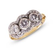 AN 18CT GOLD AND DIAMOND CLUSTER RING, ART DECO STYLE