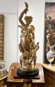 A LARGE GILT METAL FIGURAL GROUP OF A CLASSIC MAIDEN AND CHERUBS