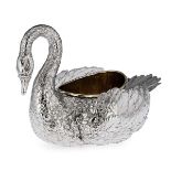 A 19TH CENTURY GERMAN SILVER SWAN JARDINIERE, HANAU, C.1890