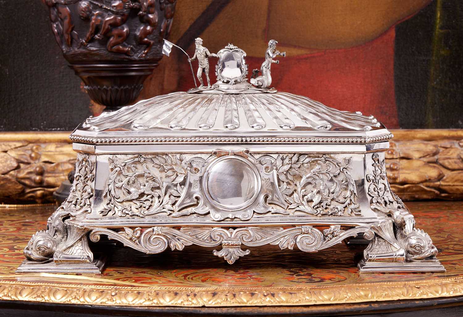 A LARGE STERLING SILVER VICTORIAN CASKET, LONDON, 1892