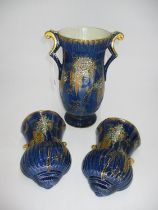 Crown Devon Vase, 26cm, and a Pair of Matching Wall Vases, No. 5007