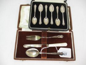 Cased Set of 6 Silver Coffee Spoons, London 1925, along with a Silver and Mother of Pearl