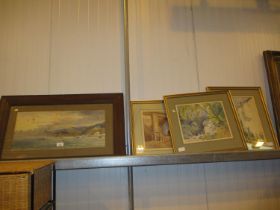Four Watercolours of Coastal, River, Country Garden and Interior Scenes