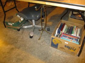 Box of Antiques Reference Books, Brass Table Base, Stool and Perspex Blocks