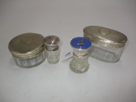 Two Silver and Glass Trinket Boxes, London 1919, and 2 Silver and Glass Salts Bottles