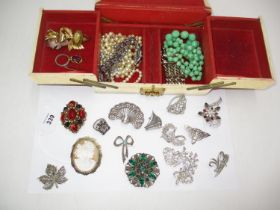 Jewel Box with Cameo Brooch, Silver, Marcasite and Other Jewellery