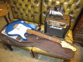 Yamaha Pacifica Electric Guitar with a Marshall Amp and an RP50 Pedal