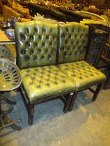 Pair of Green Leather Deep Buttoned Hall Chairs