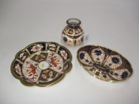 Two Royal Crown Derby Imari Pattern Dishes and a Small Vase