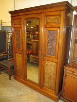 Late Victorian Walnut Centre Mirror Door Wardrobe, 155cm